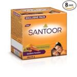 Santoor Skin Moisturizing Sandal & Turmeric Bathing Soap with Nourishing & Anti-Aging Properties| For Soft & Smooth and Younger-Looking Skin| For All Skin Types| Pack of 8, 125g
