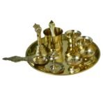8-Inch Plain Brass Pooja Thali Set with Diyas, Kumkum Bowls, Agarbatti Stand & Accessories(AA1103/122) - Image 2