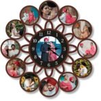 Mdf Analog Wall Clock with 13 Photos Customized Photo Clock for Wall for Birthday Anniversary New Year Custom Clock Friend Family Best Gift for Kids mom dad Wife Husband Girlfriend, Brown(AA1103/169)
