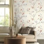 ANNA CREATIONS Self Adhesive Decorative Peel Stick Sea Green Waterproof Floral Wallpaper Removable Wall Sticker for Living Room Hall Decoration PVC Vinyl DIY Wall Stickers 45x304cm (Beige Cherry) (AA1102/54)