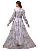 LITZO Dress for Women || Women’s Printed Wrap Maxi Gown || V‑Neck Long Sleeve Belted Flowy Dress for Parties, Weddings & Evening Events || Lightweight Sheer Layer Western Outfit (T-L-14-16) - Image 4