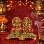 Laxmi Ganesha Idol Set, Golden Red, Decorative Figurine, Hindu Religious Theme, Ornate Base(AA1103/105)