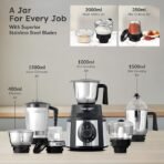 Prestige Endura 1000 Watt Mixer Grinder with 6 Jars | Heavy-Duty Ball Bearing Motor | 3 Stainless Steel Jars + 1 Juicer + 1 Mix-O-Keep + 1 Multi-Utility | SS Baldes | Black | 5Y Motor Warranty - Image 2