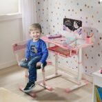 Amazon Brand - Supples Study Table for Kids | Suitable for 3-12 Years | Kids Study Table with Height Adjustable Table & Chair, Book Storage & Pen Holder | Pink &Blue | Candy Print (AA1102/41) - Image 4