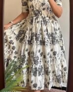 Women's Pink Bandhani Print Tiered Maxi Dress, Short Sleeve, Square Neck, Cotton - Image 2