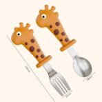 ONE AND ONLY Baby Spoon & Fork Set with Travel Case | 304 Stainless Steel Kids Cutlery with BPA Free Silicone Giraffe Grip | Anti-Slip Feeding Spoon for Babies 6–12 Months, Toddlers & Kids (Orange) - Image 2