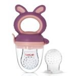 LuvLap Silicone Food/Fruit Nibbler with Extra Mesh, Soft Pacifier/Feeder, Teether for Baby, Infant, Bunny Violet & Pink (AA1102/99)