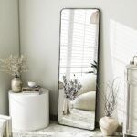 The Artment your artistic apartment Vista Arched Floor Full Length Mirror | Large Free Standing with Aluminium Frame | Wall Mounted Or Leaning for Living Room Home Decor (Black (Square), 155 X 45 CM) (AA1104/93)