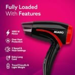 AGARO HD1177 Hair Dryer with 1000 Watts Copper Motor, 2 Speed & Temperature Settings,Foldable Handle, For both Men & Women, Black & Red (AA1104/63) - Image 3