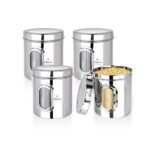 Ebun Heavy Gauge Stainless Steel Multipurpose See Through Containers | Air Tight Canisters for Kitchen Storage | Ubha Dabba | Transparent Vertical Jar | Silver | 2.5 Kgs | Pack of 4 Pcs[AA1100/17]