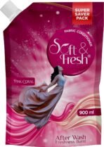 Soft & Fresh combo Pack of Pink Coral & Blue Wave 2X900ml, best Fabric Conditioner softener increase Freshness and softness 900ml refill pouch Pack of 2(AA1103/132) - Image 4