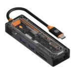 Portronics MPort View Two 6-in-1 USB Type-C Hub Dock,100 W Type-C PD&Data, USB 3.0 SuperSpeed, USB 2.0,SD and Micro SD, 4K HDMI,Transparent Case for Laptop, PC & More(Black)[AA1098/106]