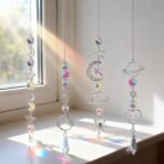 HASTHIP® 4Pcs Suncatcher Charm Room Decor, 34CM Sparkling Shining Crystal Sun Moon String Charm Hanging Ornament Wind Chime Suncatcher Charm for Door, Room, Gift