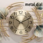 Large Metal Wall Clock for Living Room Décor | Luxury Golden & Blue Ginkgo Leaf Design | Modern Silent Non-Ticking Wall Watch | Premium Decorative Wall Art Clock (70 x 39 cm)(AA1103/184) - Image 4
