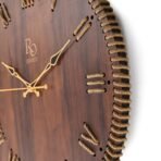 Wooden Round Shape Roman Dial Wall Clock with Brown Jute Detailing & Golden Hands | Silent Quartz Movement, Anti-Glare Finish Analog Vintage Clock for Home & Office (Brown, 15.5 Inch)(AA1103/174) - Image 2