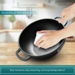 VAYA HauteChef Cast Iron Kadai, 24 cm, Pre-Seasoned & Naturally Non-Stick100% Pure & Toxin-Free, Deep Design for Frying & Curries, Induction Base, Rust-Resistant, Ergonomic Handles(AA1103/10) - Image 3