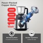 Prestige Endura 1000 Watt Mixer Grinder with 6 Jars | Heavy-Duty Ball Bearing Motor | 3 Stainless Steel Jars + 1 Juicer + 1 Mix-O-Keep + 1 Multi-Utility | SS Baldes | Black | 5Y Motor Warranty - Image 5