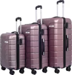 Hard Body Set of 3 Luggage 8 Wheels - ETERNAL Light-Weight & Durable Polycarbonate ROSE GOLD Hard Luggage -Gold [AA1102/273]