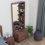 Wooden Dressing Table with Mirror and Storage | Engineered Wood Dressing Table with 5 Shelves & 2 Drawer, Vanity Table for Bedroom, Living Room, and Home - (Walnut Finish) - Image 3