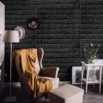 Brick Wallpaper PE Foam self Adhesive Brick Design Wall Stickers/DIY Wallpaper for Home Hotel Living Room Bedroom Cafe Deco (70 x 77 cm) (Black & Pink & White and Gold & Yellow) (AA1102/52) - Image 3