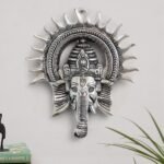 KridayKraft Ganesha Idol with Surya Chakra - Ganesh murti Wall hangings Rajasthani Handicrafts Decorative Showpiece for Gifting Anniversary Valentine's Day (Silver)(AA1103/104)