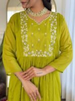 Naixa Women's Chinon Embroidered Flared Kurta with Pant and Dupatta Sets (Available in Plus Size) (NX-616) - Image 2