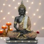 Global Grabbers New Limited Edition 25 Centimetre Meditating Sitting Buddha Idol Statue showpiece Home Decor Decoration Items for Living Room and Gifts (1, Orange Black)