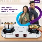 MILTON Royal Stainless Steel LPG Gas Stove 2 Burners | ISI Certified Manual Ignition 2 Burner Gas Stove | 360 Degree Nozzle | High Powered Brass Burners | 1 Year Manufacturer's Warranty - Image 5