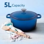 AGARO Royal Enamelled Cast Iron Casserole with Lid, Cooking Pot, No Chemical Coating, Fast Heat, Heavy Weight, Gas, Induction Oven Compatible, for Meat, Dal, Curry, Biryani, Pulao, Blue, 5 Liters(AA1103/96) - Image 4