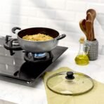 Amazon Solimo Non-Stick Kadhai With Glass Lid | 26 Cm | 4 L | Hammerstone Finish | 3 Coat, 2.9 Mm Thickness|Black(AA1103/92) - Image 5