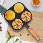SOLARA Crownstone Premium Pre-Seasoned Cast Iron Uttapam Pan, 4 Pit, Pancake Pan,Induction Friendly, Naturally Nonstick, 100% Pure & Toxin-Free Uttappam Tawa with Wooden Handle(AA1103/40)