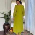Naixa Women's Chinon Embroidered Flared Kurta with Pant and Dupatta Sets (Available in Plus Size) (NX-616)