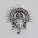 KridayKraft Ganesha Idol with Surya Chakra - Ganesh murti Wall hangings Rajasthani Handicrafts Decorative Showpiece for Gifting Anniversary Valentine's Day (Silver)(AA1103/104) - Image 4