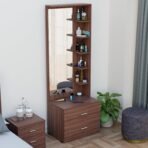 Wooden Dressing Table with Mirror and Storage | Engineered Wood Dressing Table with 5 Shelves & 2 Drawer, Vanity Table for Bedroom, Living Room, and Home - (Walnut Finish) - Image 5