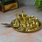 8-Inch Plain Brass Pooja Thali Set with Diyas, Kumkum Bowls, Agarbatti Stand & Accessories(AA1103/122)