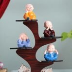 FlowerAura Decorative Set of 4 Adorable Buddha Monk Figurines With Wooden Stand For Peaceful Home Decor & Office Decor, Special Gifting, Ideal for Living Room, Meditation Spaces, and Special Occasions - Image 2