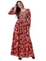 Sheetal Associates Crepe Women's Mix Floral Printed Grown with Regular Sleeves Full Lenth and Square Neck | Beach Tipe Dress