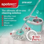 Spotzero by Milton Prime Stainless Steel Wringer Spin Mop with Big Wheel, Puller Handle, Bucket Floor Cleaning and Mopping System 360° Flexible,2 Microfiber Refills, Big Size, Aqua Green - Image 2
