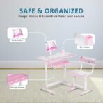 Amazon Brand - Supples Study Table for Kids | Suitable for 3-12 Years | Kids Study Table with Height Adjustable Table & Chair, Book Storage & Pen Holder | Pink &Blue | Candy Print (AA1102/41) - Image 2