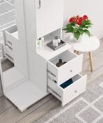Wooden Dressing Table for Bedroom with 2 Drawer, Mirror and Huge Storage Space | Long Dresser Vanity Table with Mirror (Frosty White) (AA1104/227) - Image 2