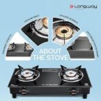Longway Furn Glass Top, 2 Burner Manual Ignition Glass Gas Stove (Black, ISI Certified, 1 Year Warranty) - Image 4