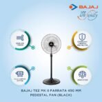 Bajaj Tez MK II Farrata 450 MM Pedestal Fan for Home | High Air Thrust | High Speed | Overload Thermal Protector | Full Copper Motor | 2 Yrs Warranty 【Black】 - Image 3