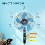V-Guard Esfera Pedestal Fan (5 blade) with Remote Control, In-built 7.5 Hour Timer, 400 mm Sweep Size, Telescopic Height with Adjustable Metal Stand & Powerful Copper Motor | 52 W |Blue Black - Image 4