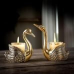 BEHOMA Aluminium Pair of Swans for Good Luck | Feng Shui Love Gifts Candle Holder for Home Decor Living Room | Showpiece Wedding Gift for Valentine's Day for Couple (Candles not Included) Gold - Image 5