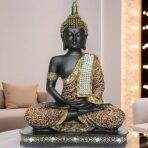 Global Grabbers New Limited Edition 25 Centimetre Meditating Sitting Buddha Idol Statue showpiece Home Decor Decoration Items for Living Room and Gifts (1, Orange Black) - Image 5