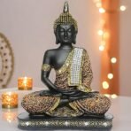 Global Grabbers New Limited Edition 25 Centimetre Meditating Sitting Buddha Idol Statue showpiece Home Decor Decoration Items for Living Room and Gifts (1, Orange Black) - Image 4