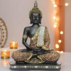 Global Grabbers New Limited Edition 25 Centimetre Meditating Sitting Buddha Idol Statue showpiece Home Decor Decoration Items for Living Room and Gifts (1, Orange Black) - Image 2