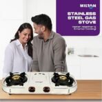 MILTON Royal Stainless Steel LPG Gas Stove 2 Burners | ISI Certified Manual Ignition 2 Burner Gas Stove | 360 Degree Nozzle | High Powered Brass Burners | 1 Year Manufacturer's Warranty - Image 2