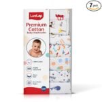 LuvLap Hosiery Cotton Cloth Premium Baby Washcloth for New Born, Washable (30 cm x 30 cm), Reusable, Absorbent, Extra Soft Face Towels/Washcloth for Babies, Alphabets Print, Pack of 7 Pcs, Multicolour