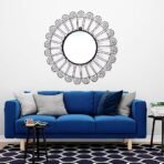 HOSLEY Decorative Modern Designer Round Wall Mirror| Metal Beaded Frame Wall Hanging Mirror| Iron Wall Mounted Mirror Perfect for Living Room Bathroom Bedroom Hall Wall Decor |Black - Image 3